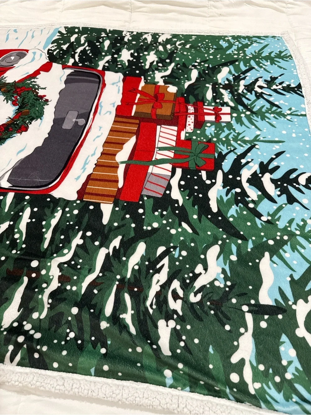 Holiday Red Vintage Truck Throw Blanket - Festive Wreath Design Soft Cozy 50x60